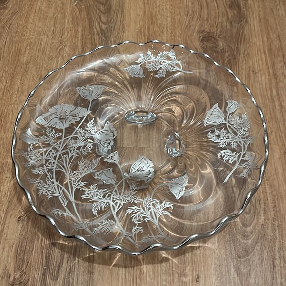 Vintage Glass Flanders Silver Overlay Poppy Footed Platter - Picture 5 of 7